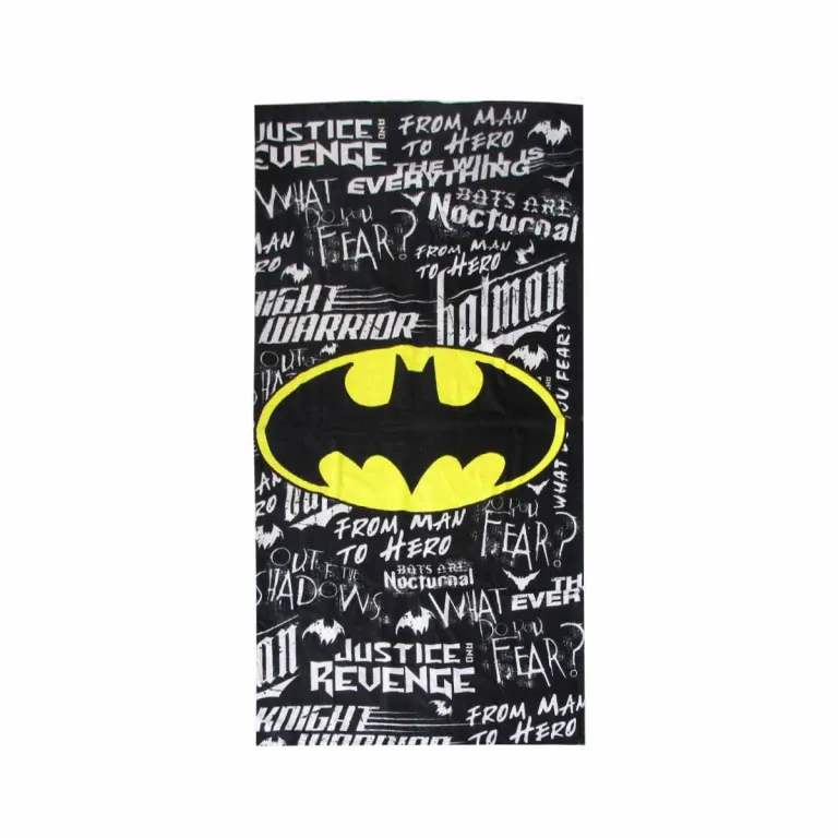 Batman logo on black text background
