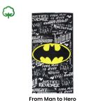 Batman logo on black typographic background