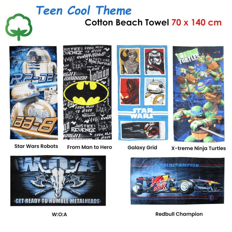 Teen themed cotton beach towel designs display