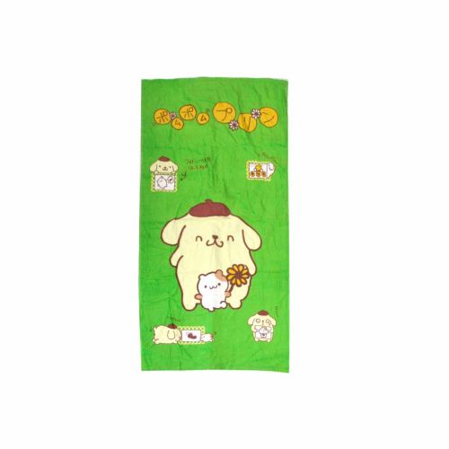 v442 atx towel purin green re 00.jpg Green towel with cute cartoon dog character