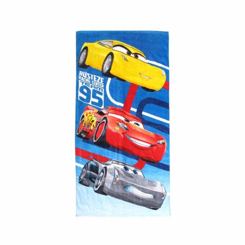 v442 atx towel team95 multi re 00.jpg Disney Cars characters on blue beach towel