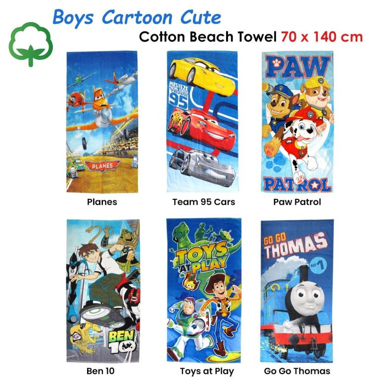 Boys cartoon cotton beach towels assorted designs