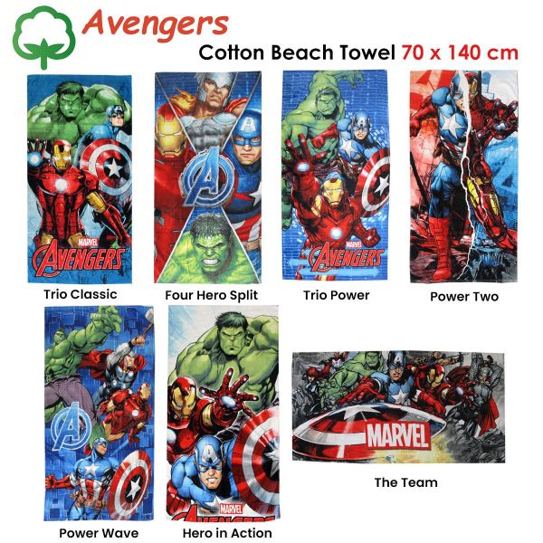 marvel avengers cotton beach towel 70 x 140 cm trio classic Avengers cotton beach towels in various designs