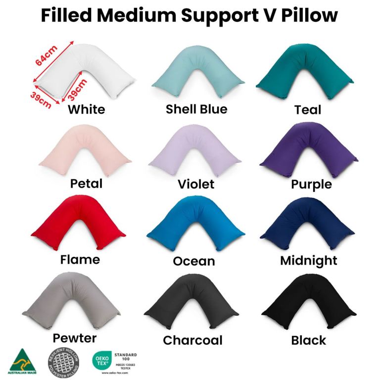 V-shaped support pillows in multiple colour options