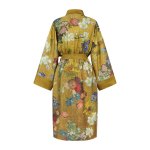 Gold floral kimono robe with waist tie