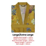 Yellow floral kimono robe folded with size details