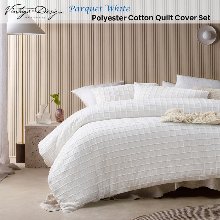 vintage design homewares parquet white polyester cotton quilt cover set single White parquet quilt cover set on modern bed