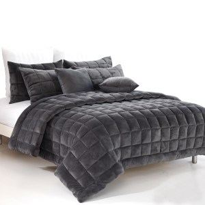 Dark grey quilted bedspread with matching pillows