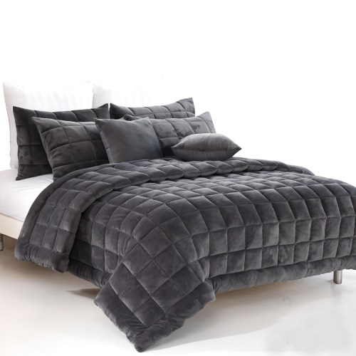 Dark grey quilted bedspread with matching pillows