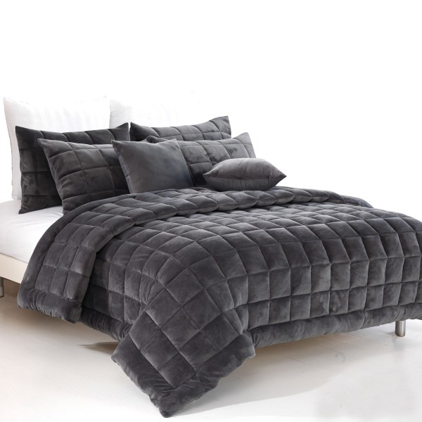 Dark grey quilted bedspread with matching pillows