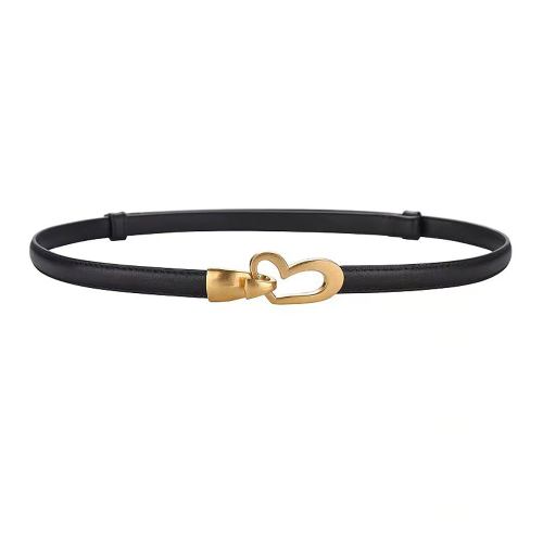 Black leather belt with gold heart buckle