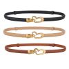 women's genuine leather thin adjustable waist belt for dresses blazers (black) Three slim leather belts with gold heart buckles