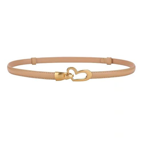 Tan leather belt with gold heart buckle