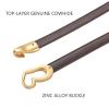 women's genuine leather thin adjustable waist belt for dresses blazers (khaki) Brown leather belt with gold heart buckle