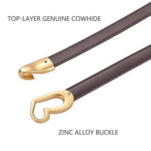 women's genuine leather thin adjustable waist belt for dresses blazers (khaki) Brown leather belt with gold heart buckle