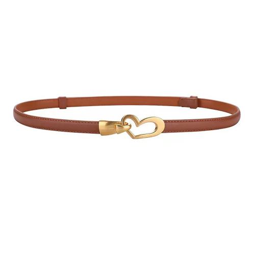 Brown leather belt with gold heart buckle