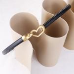 women's genuine leather thin adjustable waist belt for dresses blazers (brown) Black leather belt with gold heart buckle