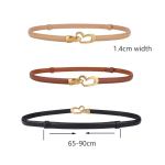 women's genuine leather thin adjustable waist belt for dresses blazers (brown) Slim leather belts with gold heart buckle