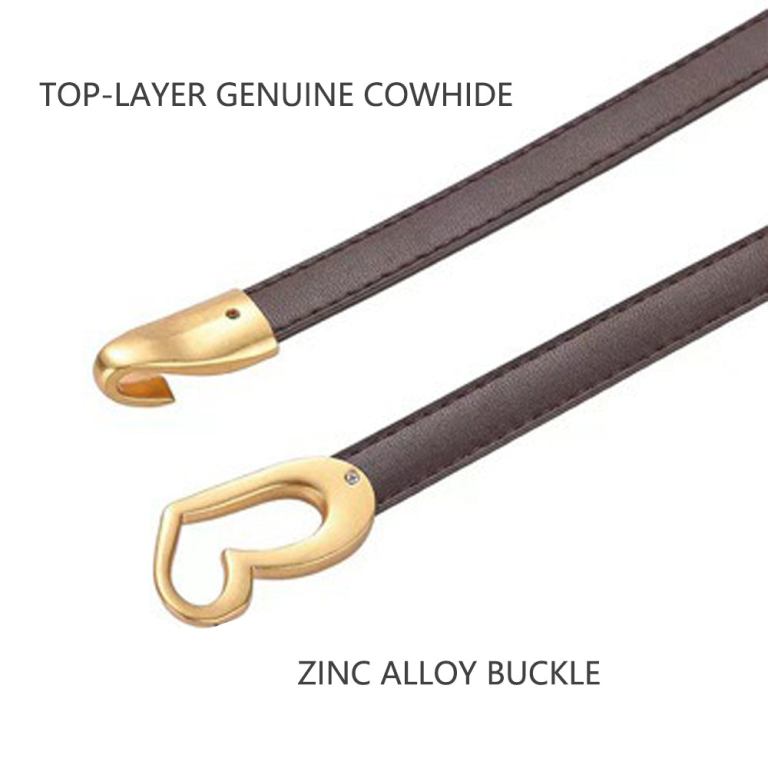 women's genuine leather thin adjustable waist belt for dresses blazers (brown) Brown cowhide belt with gold zinc buckle