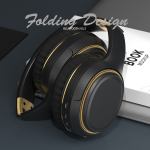 jr h6 foldable bluetooth 5.3 wireless headphone over ear active noise cancelling deep bass headset (black) Black and gold folding Bluetooth over-ear headphones