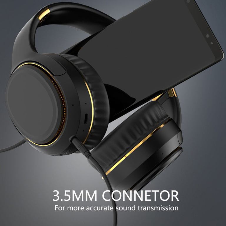 jr h6 foldable bluetooth 5.3 wireless headphone over ear active noise cancelling deep bass headset (black) Black over-ear headphones with 3.5mm connector