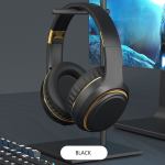 jr h6 foldable bluetooth 5.3 wireless headphone over ear active noise cancelling deep bass headset (black) Black over-ear headphones with gold accents on stand
