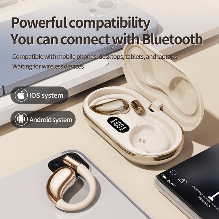 Bluetooth earbuds with charging case and digital display