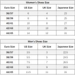 Women’s and men’s international shoe size chart