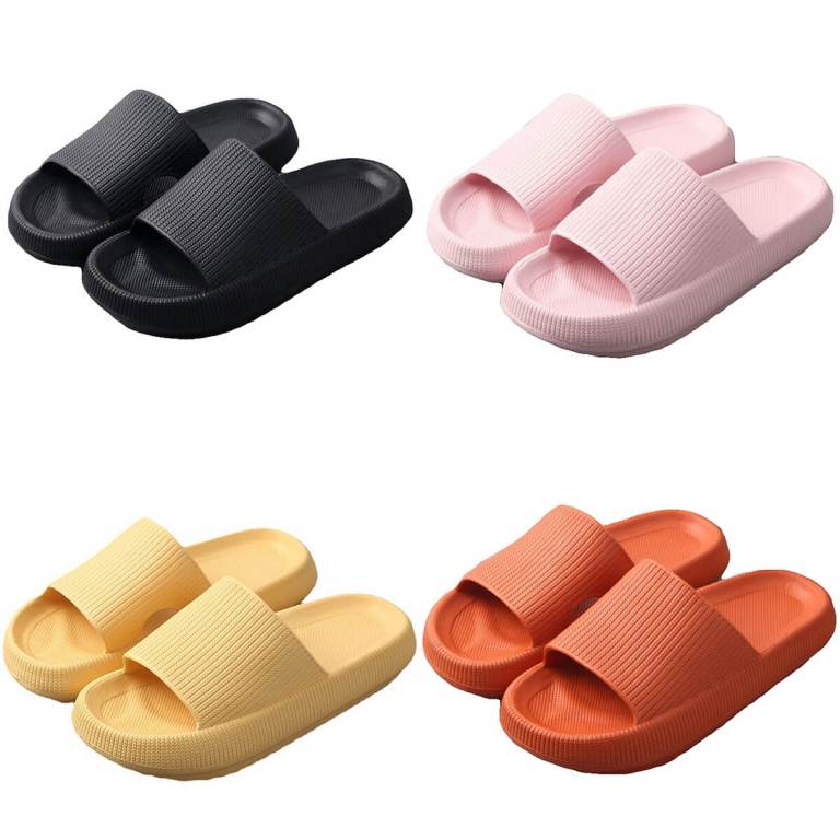 Four pairs of colourful slide sandals