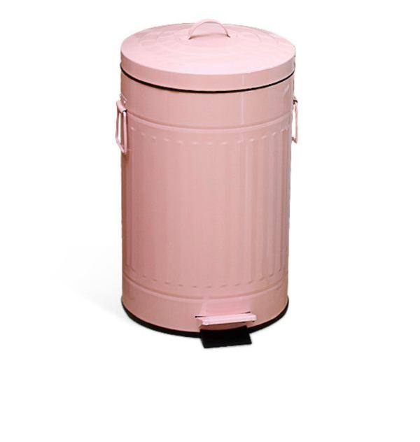 Pink metal pedal bin with lid