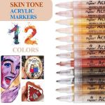 Skin tone acrylic markers set with 12 colours