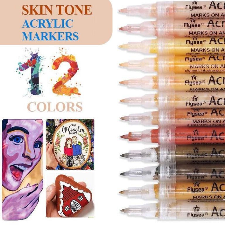 Skin tone acrylic markers set with 12 colours