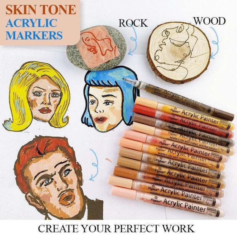 Skin tone acrylic markers with artwork samples