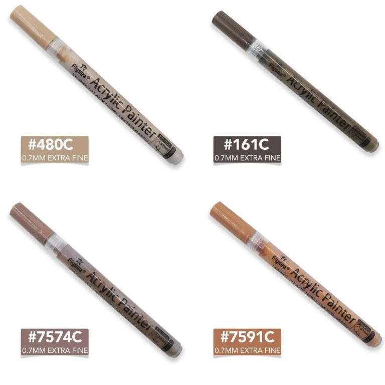 Four extra fine acrylic paint markers in neutral tones