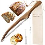 Wooden bread bow knife with loaf and bag
