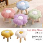 Pastel flower-shaped stools with wooden legs
