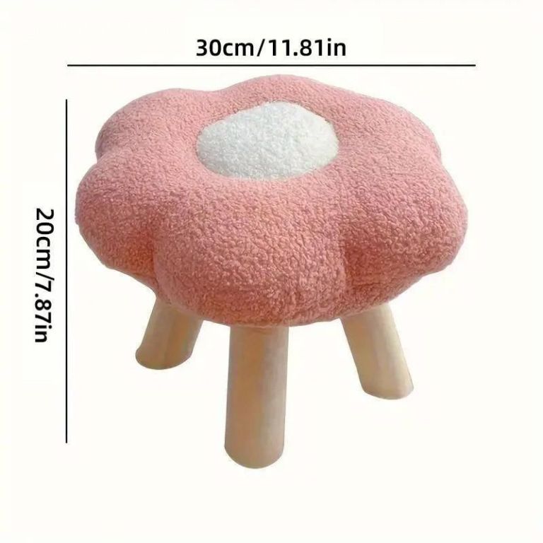 Pink flower-shaped stool with wooden legs