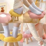 Fluffy pastel stool used as seat and footrest