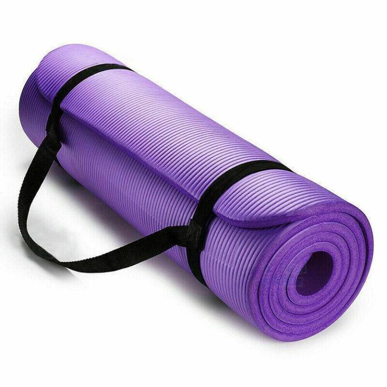 15mm thick yoga mat pad nbr nonslip exercise fitness pilate gym durable black Rolled purple yoga mat with carry strap