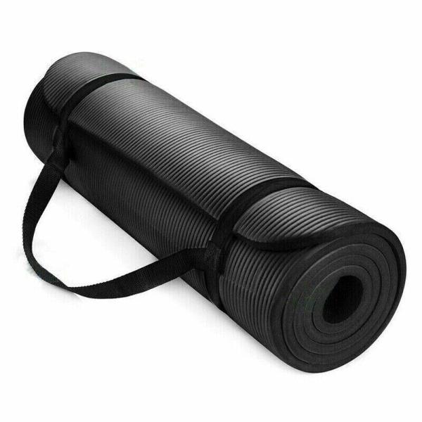 15mm thick yoga mat pad nbr nonslip exercise fitness pilate gym durable black Rolled black yoga mat with carry strap