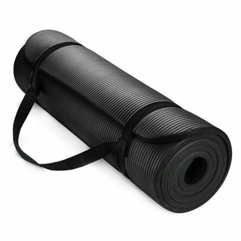 15mm thick yoga mat pad nbr nonslip exercise fitness pilate gym durable black Rolled black yoga mat with carry strap