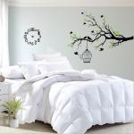 Modern bedroom with bird wall decal and clock
