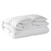 Folded white quilt and pillows on white background