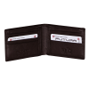 Open brown leather RFID-blocking bifold wallet