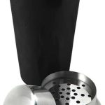 Black stainless steel cocktail shaker with strainer lid