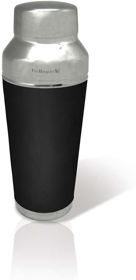 700ml vin bouquet cocktail shaker shaker with strainer in silver/black Stainless steel cocktail shaker with black sleeve