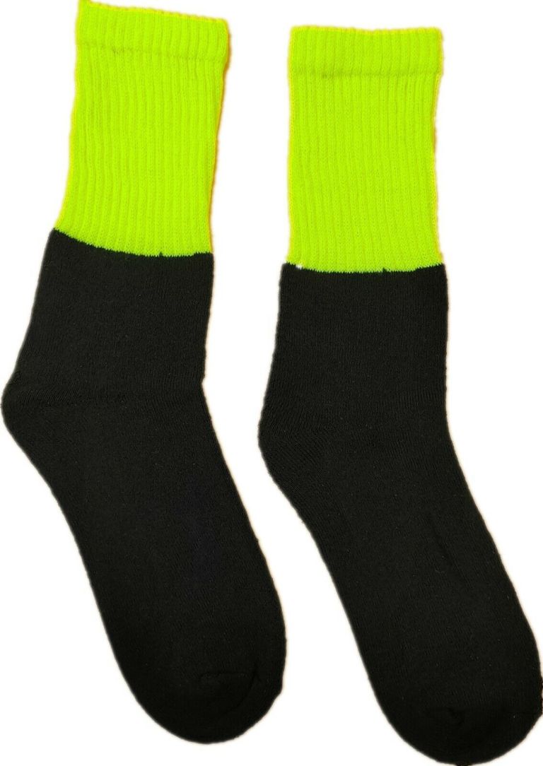 Black socks with neon yellow ribbed cuffs