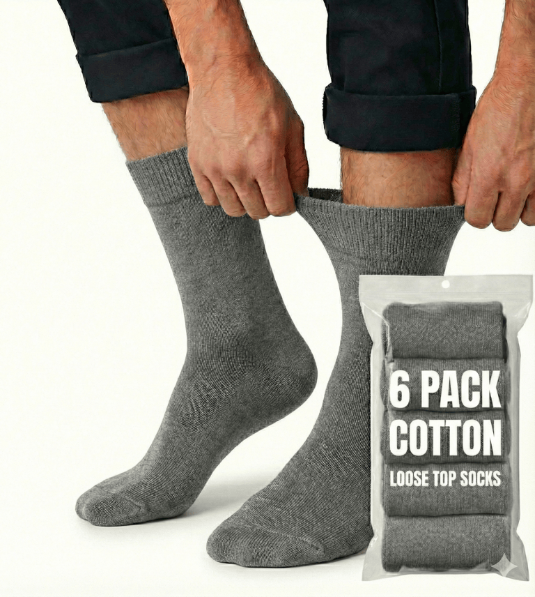 Person pulling up grey cotton crew socks