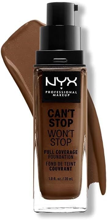 NYX full coverage foundation bottle with shade swatch