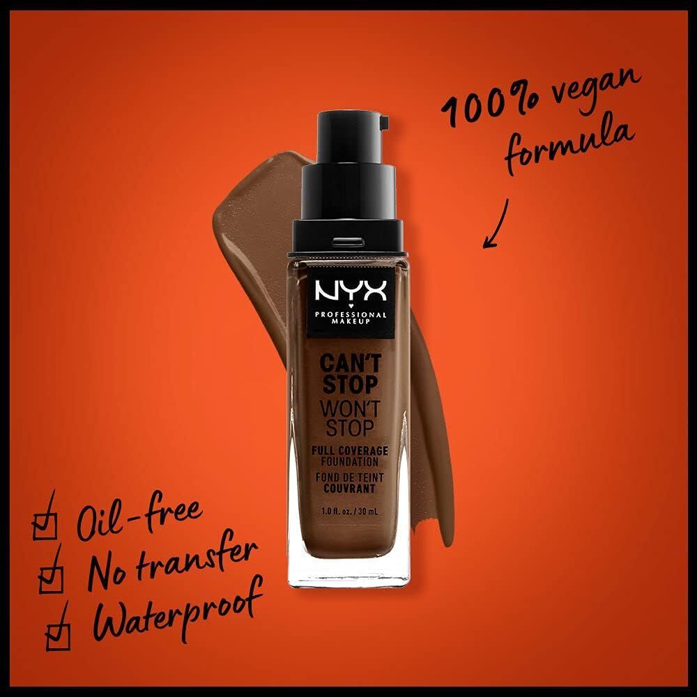 NYX full coverage foundation on orange background